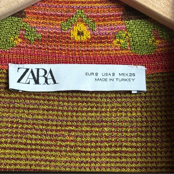 Zara pink 60s mod cactus cardigan jacquard knit button up sweater funky design - Picture 5 of 10